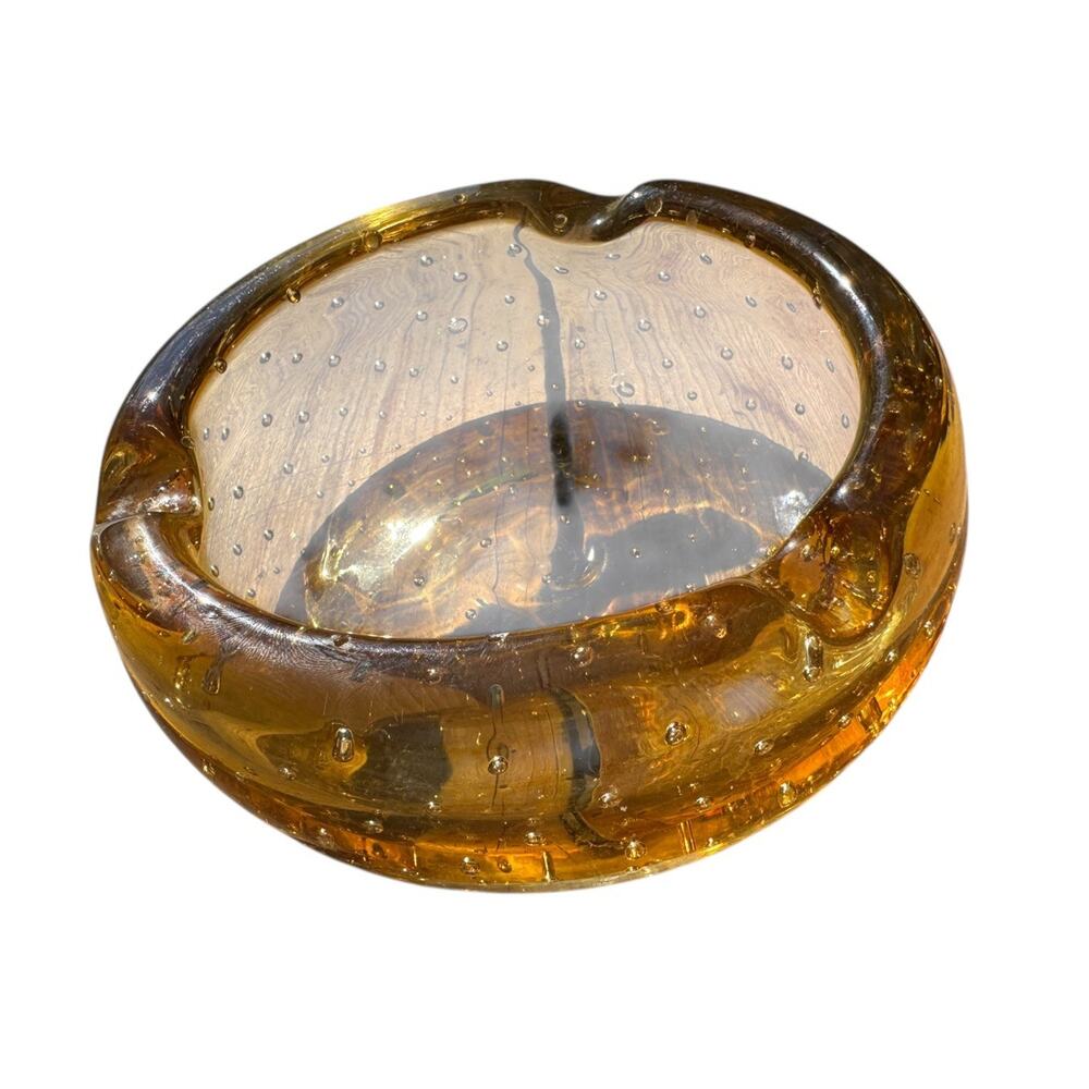 Fine Murano Bullicante Amberina Art Glass Ashtray Bowl 5" Seguso Style Mcm